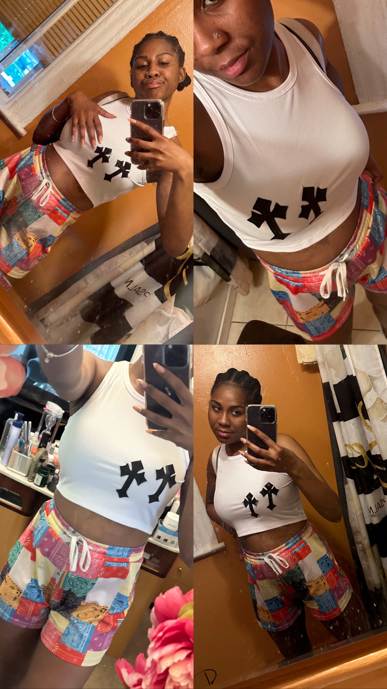 White Crop Top w/ Black Crosses