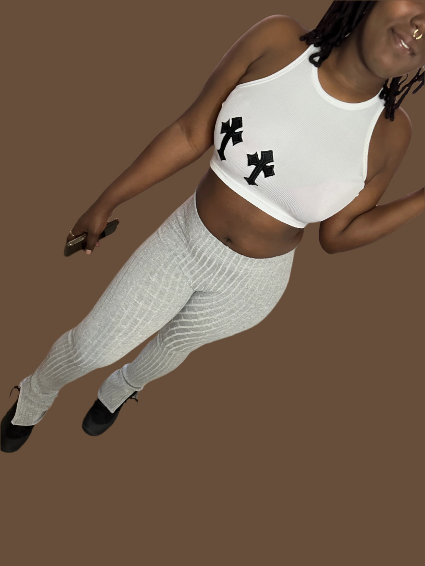 White Crop Top w/ Black Crosses